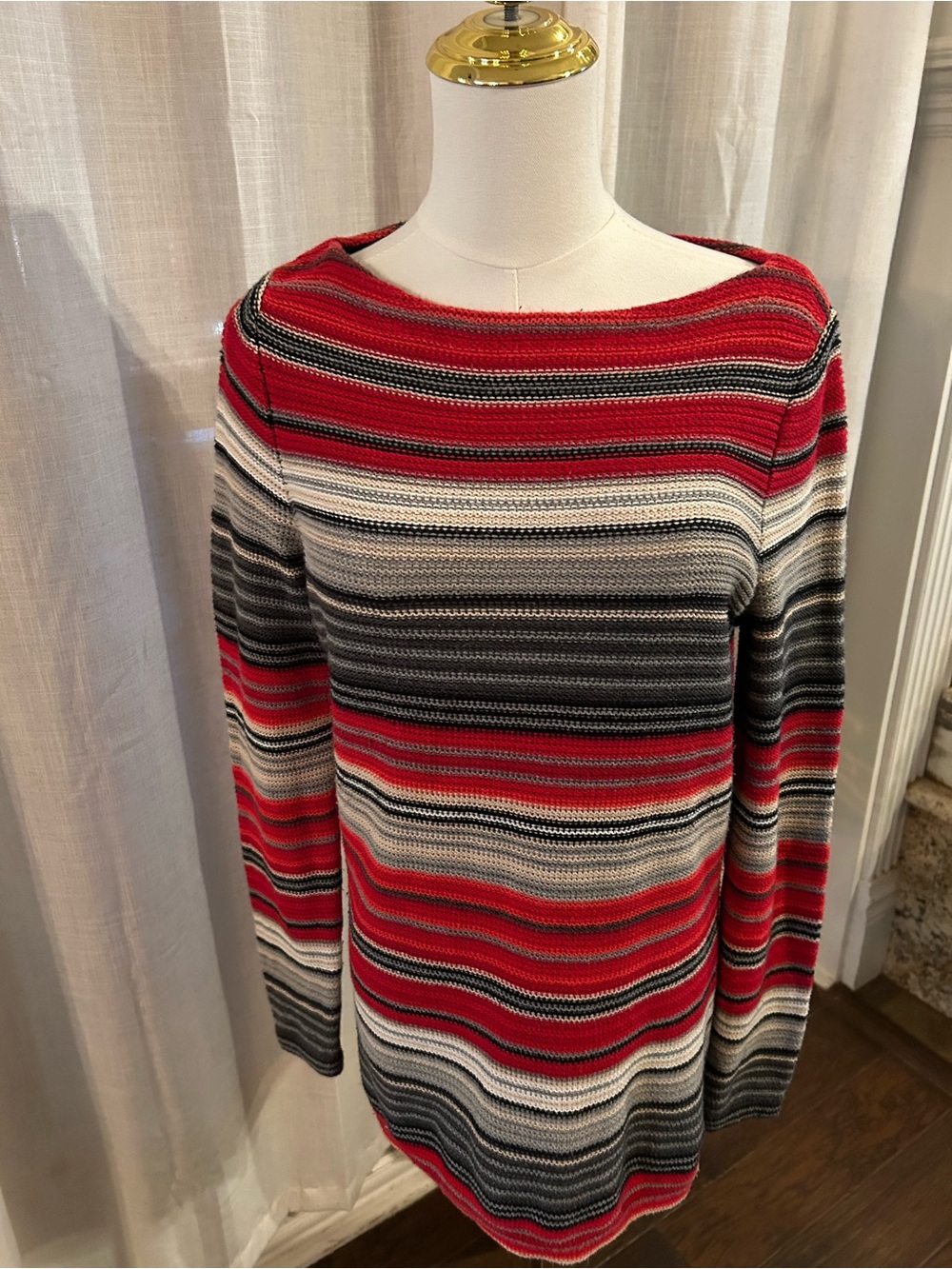 Ralph Lauren Striped Boatneck Sweater in Red, Black, Gray, White
